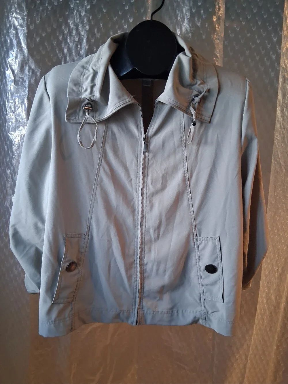 Passports Light Beige Zip Front Windbreaker Jacket Womens Size M